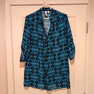 Teal Sheer Aztec Print Blouse
